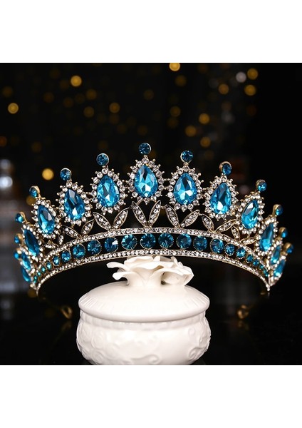HG614 Lüks Mavi Rhinestone Kristal Düğün Taç Gelin Tiaras ve Taçlar Kraliçe Diadem Pageant Taç Gelin Saç Takı Aksesuarları (Yurt Dışından) fiyatları