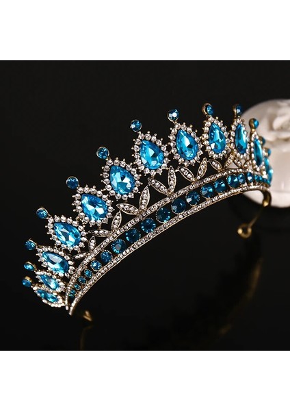 HG614 Lüks Mavi Rhinestone Kristal Düğün Taç Gelin Tiaras ve Taçlar Kraliçe Diadem Pageant Taç Gelin Saç Takı Aksesuarları (Yurt Dışından) fırsatları