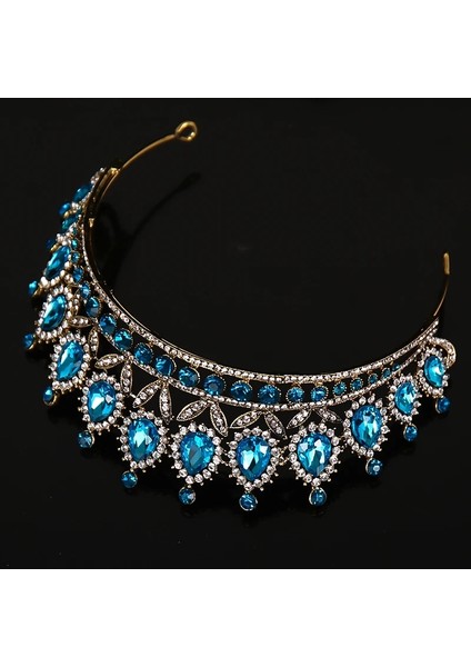 HG614 Lüks Mavi Rhinestone Kristal Düğün Taç Gelin Tiaras ve Taçlar Kraliçe Diadem Pageant Taç Gelin Saç Takı Aksesuarları (Yurt Dışından) indirimleri