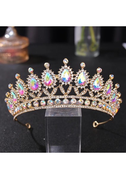 B Altın Rengi Diadem Gelin Saç Takı Kristal Boncuk Tiaras Rhinestone Taç Başlığı Kadınlar Düğün Saç Aksesuarları Forseven (Yurt Dışından)