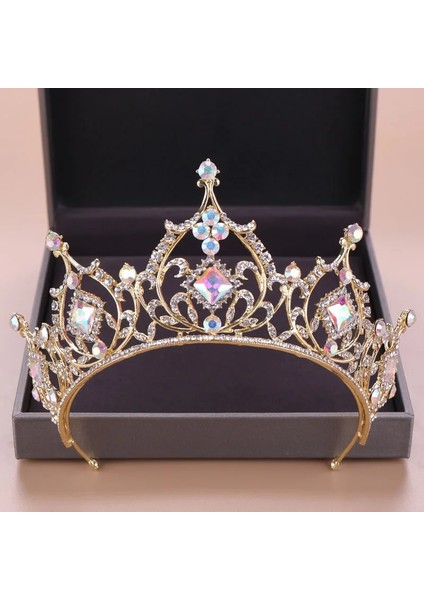 B Altın Rengi Diadem Gelin Saç Takı Kristal Boncuk Tiaras Rhinestone Taç Başlığı Kadınlar Düğün Saç Aksesuarları Forseven (Yurt Dışından) fiyatları