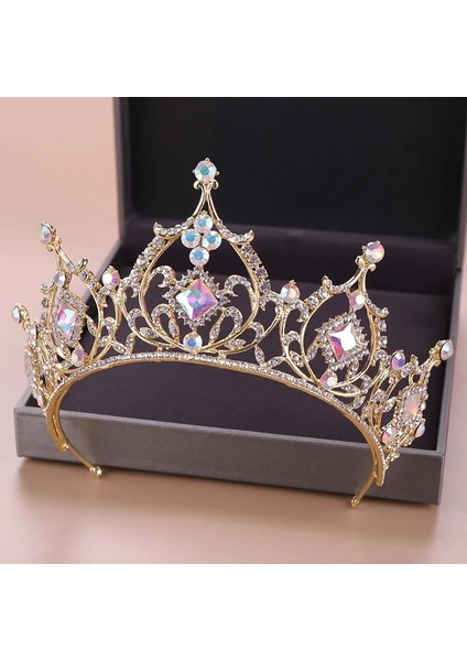 B Altın Rengi Diadem Gelin Saç Takı Kristal Boncuk Tiaras Rhinestone Taç Başlığı Kadınlar Düğün Saç Aksesuarları Forseven (Yurt Dışından) fırsatları
