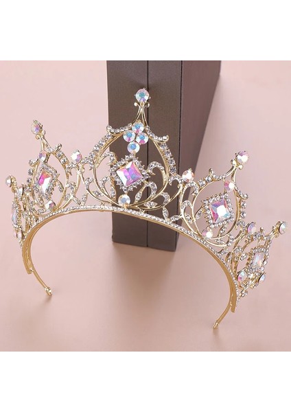 B Altın Rengi Diadem Gelin Saç Takı Kristal Boncuk Tiaras Rhinestone Taç Başlığı Kadınlar Düğün Saç Aksesuarları Forseven (Yurt Dışından) indirimleri