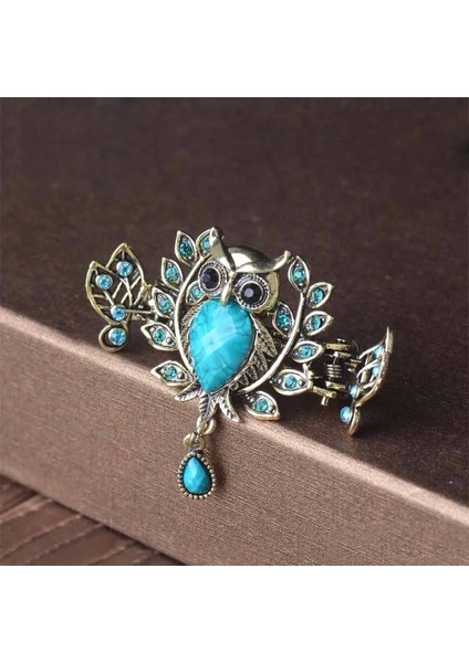 Mavi Muylinda Vintage Bronz Baykuş Saç Pençe Klip Metal Rhinestone Saç Tokası Aksesuarları Kadın Takı Saç Yengeç Aksesuarları (Yurt Dışından)
