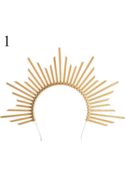 No.1 Boyutu Altın Rengi Taç Saç Bandı Cosplay Tanrıça Headdress Halo Taç Parti Cadılar Bayramı Kostüm Yıldız Kafa Bandı Mary Halo Tanrıça Şapkalar (Yurt Dışından)