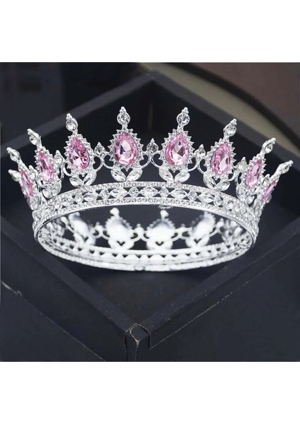 Gümüş Pembe Gözyaşı Tiaras ve Crowk Kırmızı Diadem Kraliyet Kraliçe Kral Tam Daire Süsler Gelin Düğün Saç Takı Parti Aksesuarları (Yurt Dışından)
