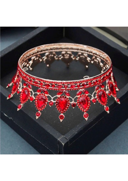 Gümüş Pembe Gözyaşı Tiaras ve Crowk Kırmızı Diadem Kraliyet Kraliçe Kral Tam Daire Süsler Gelin Düğün Saç Takı Parti Aksesuarları (Yurt Dışından) fırsatları