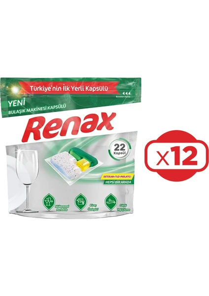 Renax Bulaşık Makinesi Kapsülü Hepsi Bir Arada 22 Li x 12 adet (264 Kapsül)