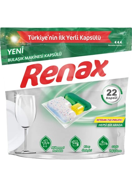 Renax Bulaşık Makinesi Kapsülü Hepsi Bir Arada 22 Li x 12 adet (264 Kapsül)