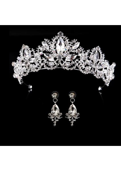 Gümüş Kaplı Düğün Taç Kraliçe Gelin Tiara Gelin Tacı Küpeli Lüks Rhinestone Kafa Bandı Diadem Gelin Saç Takı Süsler (Yurt Dışından) modelleri
