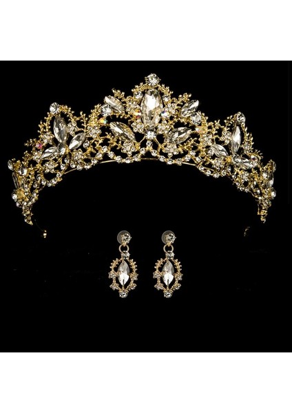 Gümüş Kaplı Düğün Taç Kraliçe Gelin Tiara Gelin Tacı Küpeli Lüks Rhinestone Kafa Bandı Diadem Gelin Saç Takı Süsler (Yurt Dışından) indirimleri