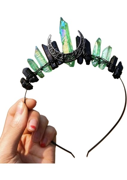 No.12 Boyutu El Yapımı Sahte Ham Kristal Kafa Kuvars Siyah Ay Gelin Alaşım Tiara Taç Bayanlar Düğün Parti Gelin Jewely Headdress (Yurt Dışından)