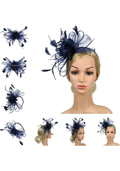 Donanma Tüy Headdress Kadın Büyüleyici Klip Bayanlar Günü Yarışları Düğün Parti Gelin Tiara Kokteyl Çay Partisi Kızlar Için Headwewar (Yurt Dışından)