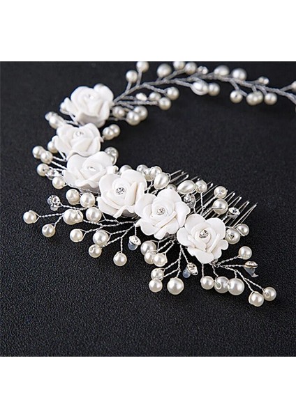 Gül Altın Rengi Beyaz Inci Çiçek Saç Tarakları Mücevherat Tiaras Kadın Kafa Bandı Tarak ile Gelin Saç Takı Düğün Saç Aksesuarları Gelin Için (Yurt Dışından) fırsatları