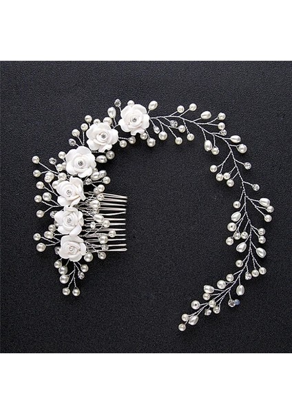 Gül Altın Rengi Beyaz Inci Çiçek Saç Tarakları Mücevherat Tiaras Kadın Kafa Bandı Tarak ile Gelin Saç Takı Düğün Saç Aksesuarları Gelin Için (Yurt Dışından) indirimleri