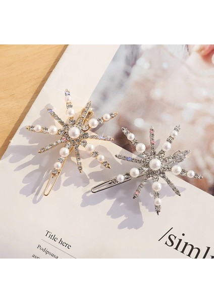 B15 Yeni Fashiog Rhinestones Kar Tanesi Inci Firkete Kadınlar Kızlar Için Zarif Saç Klipleri Tokalarım Saç Takı Aksesuarları (Yurt Dışından)