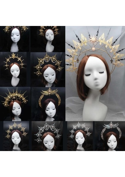 D Gotik Lolita Tiara Taç Kafa Dıy Malzeme Paketi Cadılar Bayramı Vintage Güneş Tanrıçası Barok Halo Düğün Başlığı Parçaları (Yurt Dışından)