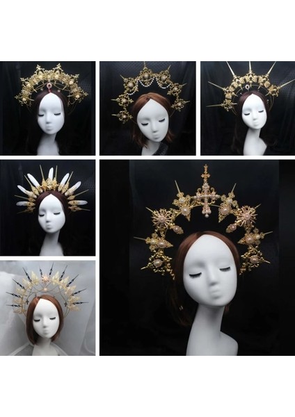 D Gotik Lolita Tiara Taç Kafa Dıy Malzeme Paketi Cadılar Bayramı Vintage Güneş Tanrıçası Barok Halo Düğün Başlığı Parçaları (Yurt Dışından)