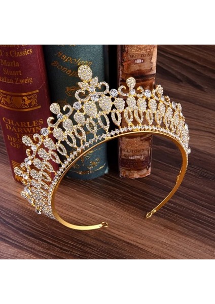 Altın Beyaz Barok Lüks Gelin Kristal Tiara Taçlar Prenses Kraliçe Pageant Balo Taklidi Peçe Tiaras Kafa Düğün Saç Aksesuarları (Yurt Dışından)