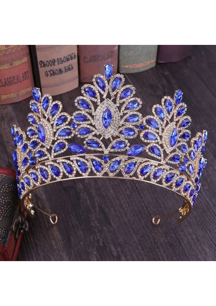 Şampanya Moda Tasarımı Barok Nefis Altın Mavi Kırmızı Kristal Tiara ve Taç Kadınlar Gelin Gelin Düğün Parti Saç Takı Aksesuarları (Yurt Dışından) fiyatları