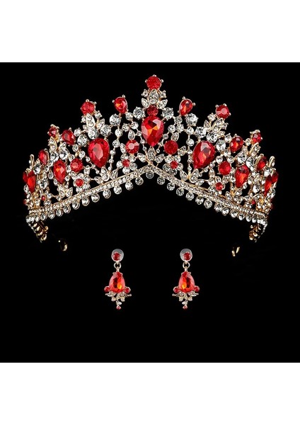Pembe Düğün Taç Kraliçe Gelin Tiara Gelin Tacı Küpeli Lüks Rhinestone Kafa Bandı Diadem Gelin Saç Takı Süsler (Yurt Dışından) fırsatları