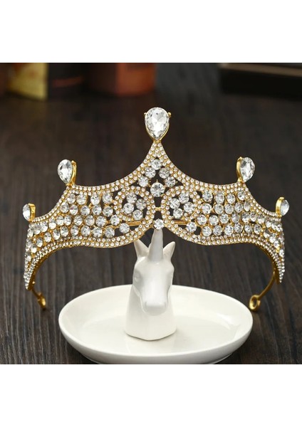 Stil C Düğün Tacı Gelin Başlığı Altın Gümüş Renk Rhinestone Kristal Diadem Kraliçe Taçlar Prenses Tiaras Düğün Saç Aksesuarları (Yurt Dışından)
