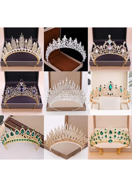 Stil C Düğün Tacı Gelin Başlığı Altın Gümüş Renk Rhinestone Kristal Diadem Kraliçe Taçlar Prenses Tiaras Düğün Saç Aksesuarları (Yurt Dışından) fiyatları