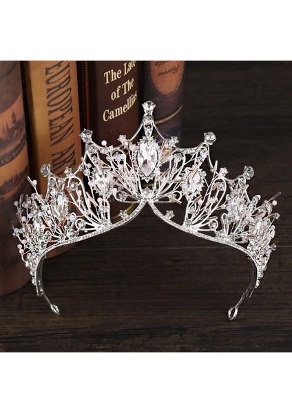 Stil Mn Düğün Tacı Gelin Başlığı Altın Gümüş Renk Rhinestone Kristal Diadem Kraliçe Taçlar Prenses Tiaras Düğün Saç Aksesuarları (Yurt Dışından)