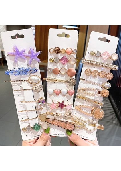 8pc-4 Pembe Kore Inci Kristal Akrilik Saç Klipleri Kadınlar Için Set Retro Geometrik Tokalarım Firkete Kız Saç Aksesuarları Moda Takı (Yurt Dışından)