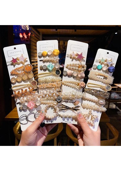 8pc-4 Pembe Kore Inci Kristal Akrilik Saç Klipleri Kadınlar Için Set Retro Geometrik Tokalarım Firkete Kız Saç Aksesuarları Moda Takı (Yurt Dışından)