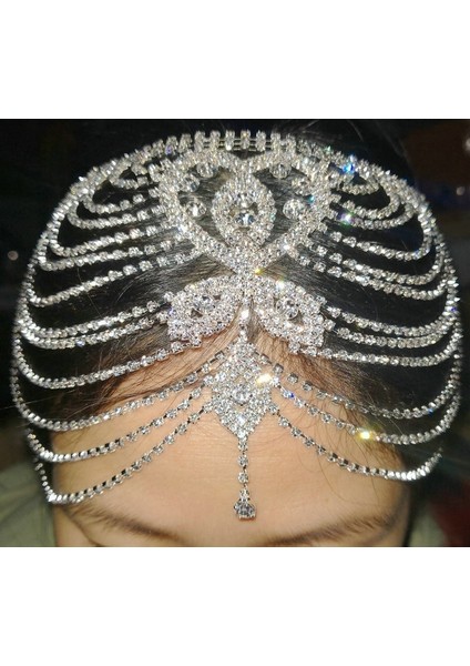 Stil 2 Gelin Başlığı Kristal Rhinestone Zincir Sineklik Kap Düğün Gatsby Aksesuarları Parti Arka Alın Kafa Bandı Parça Takı (Yurt Dışından)