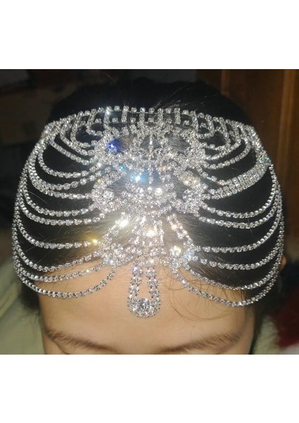 Stil 2 Gelin Başlığı Kristal Rhinestone Zincir Sineklik Kap Düğün Gatsby Aksesuarları Parti Arka Alın Kafa Bandı Parça Takı (Yurt Dışından) fırsatları