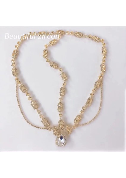 Gümüş Rengi Düğün Gelin Saç Zinciri ile Kristal Alın Headdress Kadın Ren Taşlı Gelin Düğün Saç Takı (Yurt Dışından) modelleri