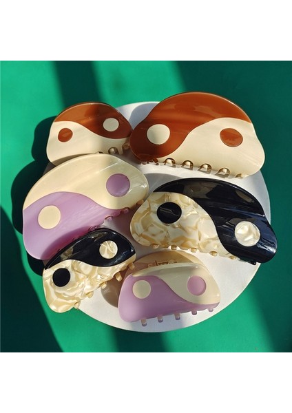 No.4 Boyutu Hangz Yeni Taichi Yin Yang Saç Tokası Saç Pençeleri Geometrik Asetat Yarım Daire Renkli Yengeç Pençesi Barrette Saç Aksesuarları (Yurt Dışından)