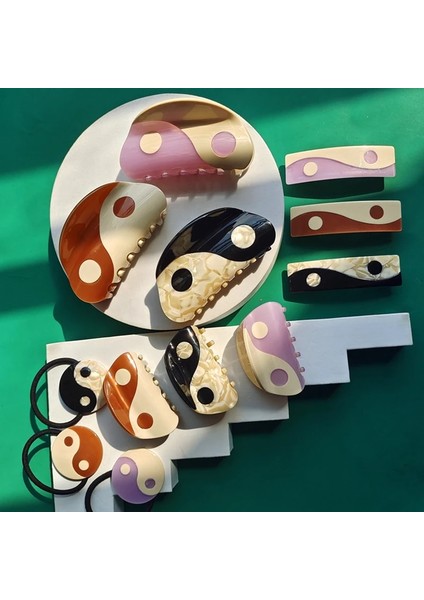 No.4 Boyutu Hangz Yeni Taichi Yin Yang Saç Tokası Saç Pençeleri Geometrik Asetat Yarım Daire Renkli Yengeç Pençesi Barrette Saç Aksesuarları (Yurt Dışından)