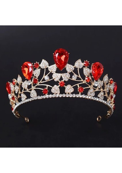 Kırmızı Yeni Varış Muhteşem Mavi Kırmızı Rhinestone Gelin Taç Tiaras Moda Altın Diadem Kadınlar Için Düğün Saç Aksesuarları Takı (Yurt Dışından)