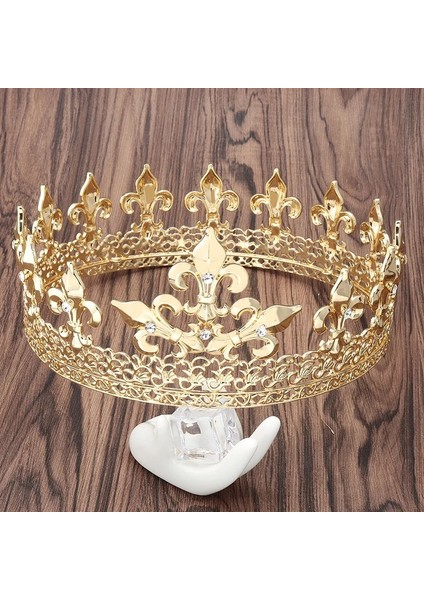 Altın Rengi 3 Barok Vintage Kraliyet Kral Taç Erkekler Için Tam Yuvarlak Şerit Büyük Altın Tiaras ve Taçlar Balo Parti Kostüm Saç Aksesuarları Erkekler (Yurt Dışından)