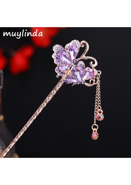 Çiçek Mavisi Muylinda Rhinestone Çiçek Saç Sopa Kadınlar Için Vintage Kristal Firkete Takı ile Parti Kız Moda Kelebek Saç Tokaları (Yurt Dışından) fiyatları