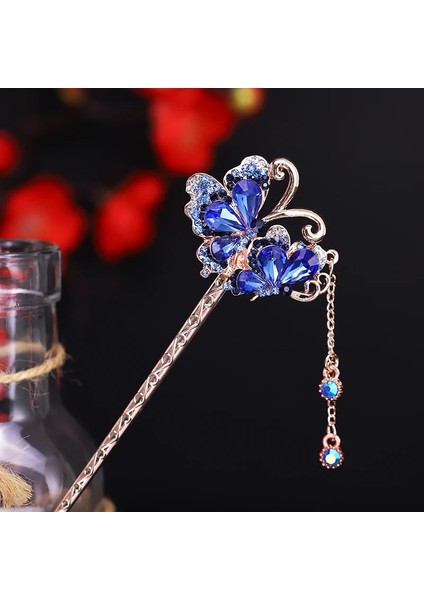 Çiçek Mavisi Muylinda Rhinestone Çiçek Saç Sopa Kadınlar Için Vintage Kristal Firkete Takı ile Parti Kız Moda Kelebek Saç Tokaları (Yurt Dışından) modelleri