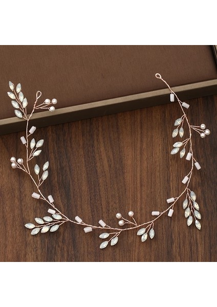 Altın Gül Düğün Headdress Inci Kristal Kafa Gelin Saç Aksesuarları Başlığı Kadınlar El Yapımı Tiara Düğün Saç Süsleri Takı (Yurt Dışından)