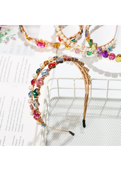 2-S Renkli Mücevher Barok Bantlar Lady Rhinestone Çerçeve Saç Bandı Inci Lüks Saç Aksesuarları Kızlar Taç Çiçek Takı Hediyeler (Yurt Dışından) fiyatları