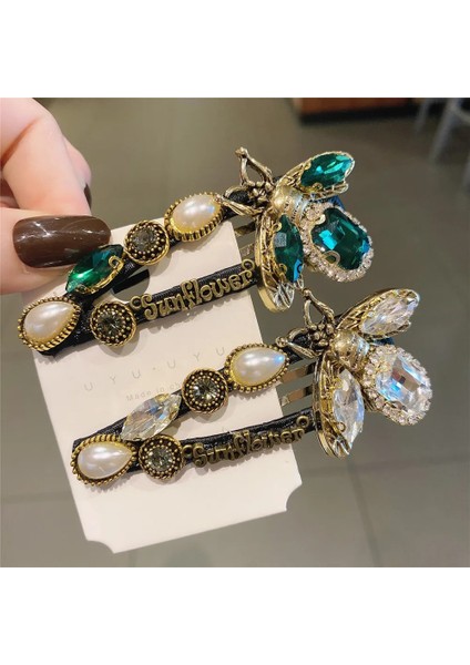 Şampanya Vintage Arı Ayçiçeği Firkete Yeşil Kristal Firkete Kadın El Yapımı Kadın Sevimli Böcek Bb Saç Klipleri Takı Kadın Aksesuarları (Yurt Dışından) modelleri