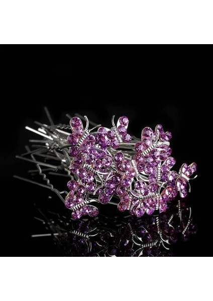 Mor Lot Kristal Rhinestone Kelebek Saç Tokası Yeni Özel Tasarım Klipler Düğün Gelin Kadın Saç Takı Güzel Hediye (Yurt Dışından)