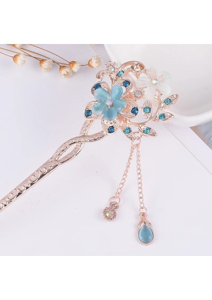 Mavi Moda Metal Çin Tarzı Saç Sopa Çiçek Taklidi Saç Çubuklarını Saç Tokası Kedi Gözü Taş Klip Kadın Saç Aksesuarları (Yurt Dışından)