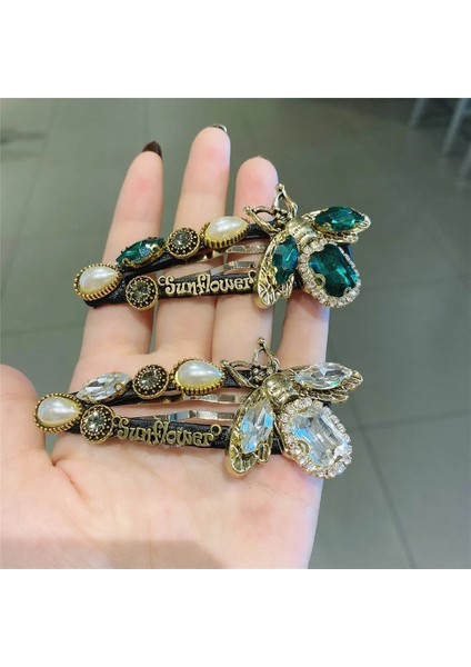 Şampanya Vintage Arı Ayçiçeği Firkete Yeşil Kristal Firkete Kadın El Yapımı Kadın Sevimli Böcek Bb Saç Klipleri Takı Kadın Aksesuarları (Yurt Dışından) fırsatları