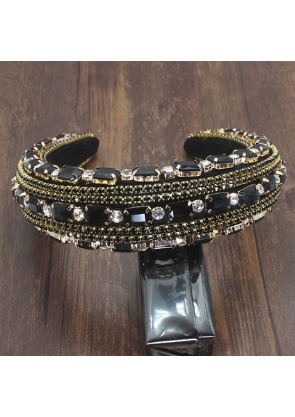 Güzel Kafa Bandı Işıltılı Tam Siyah Kristal Barok Büyük Saç Bantları Yastıklı Diamante Rhinestone Hairbands Kadınlar Için Lüks Parti Kız Aksesuarları (Yurt Dışından)