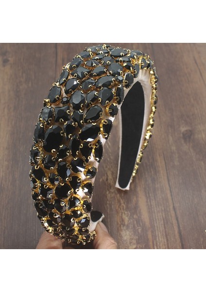 Güzel Kafa Bandı Işıltılı Tam Siyah Kristal Barok Büyük Saç Bantları Yastıklı Diamante Rhinestone Hairbands Kadınlar Için Lüks Parti Kız Aksesuarları (Yurt Dışından) fiyatları