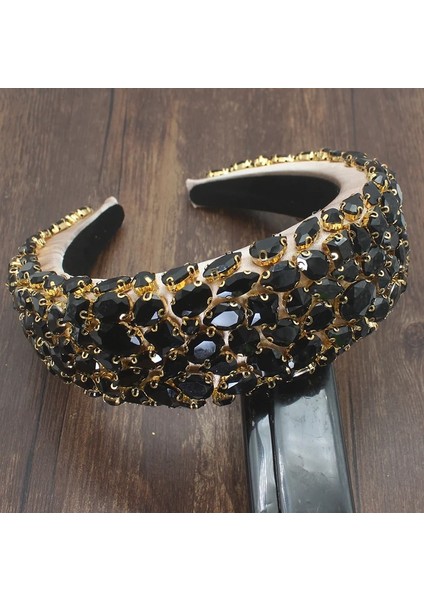 Güzel Kafa Bandı Işıltılı Tam Siyah Kristal Barok Büyük Saç Bantları Yastıklı Diamante Rhinestone Hairbands Kadınlar Için Lüks Parti Kız Aksesuarları (Yurt Dışından) modelleri