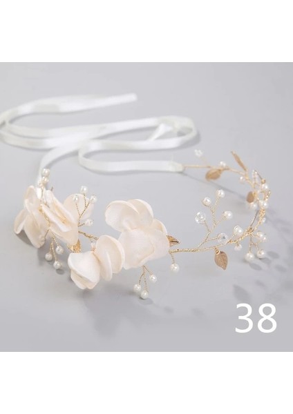 38 Numara Altın Renk Yaprak Düğün Tiara Düğün Taç Gelin Saç Takı El Yapımı Düğün Saç Asma Düğün Çiçek Kafa Bandı (Yurt Dışından)
