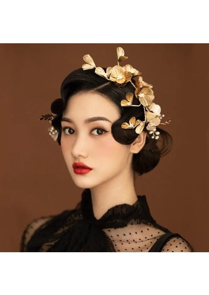 38 Numara Altın Renk Yaprak Düğün Tiara Düğün Taç Gelin Saç Takı El Yapımı Düğün Saç Asma Düğün Çiçek Kafa Bandı (Yurt Dışından) modelleri